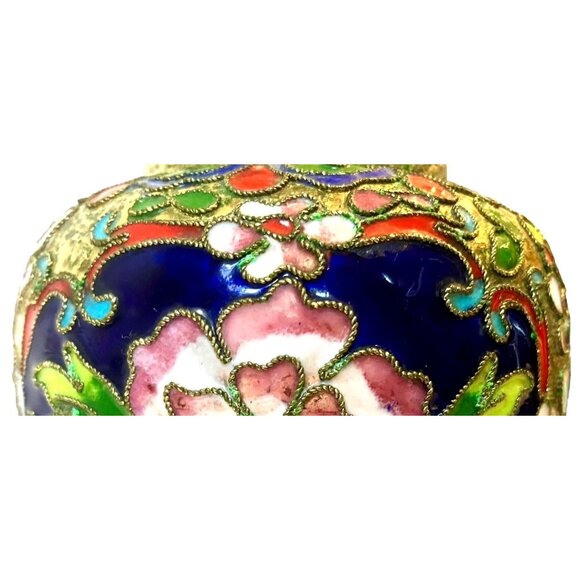 Antique Cloisonne w/ Ornate Enamel Flowers & Gold Gilding Brass Color Vase - Picture 7 of 13